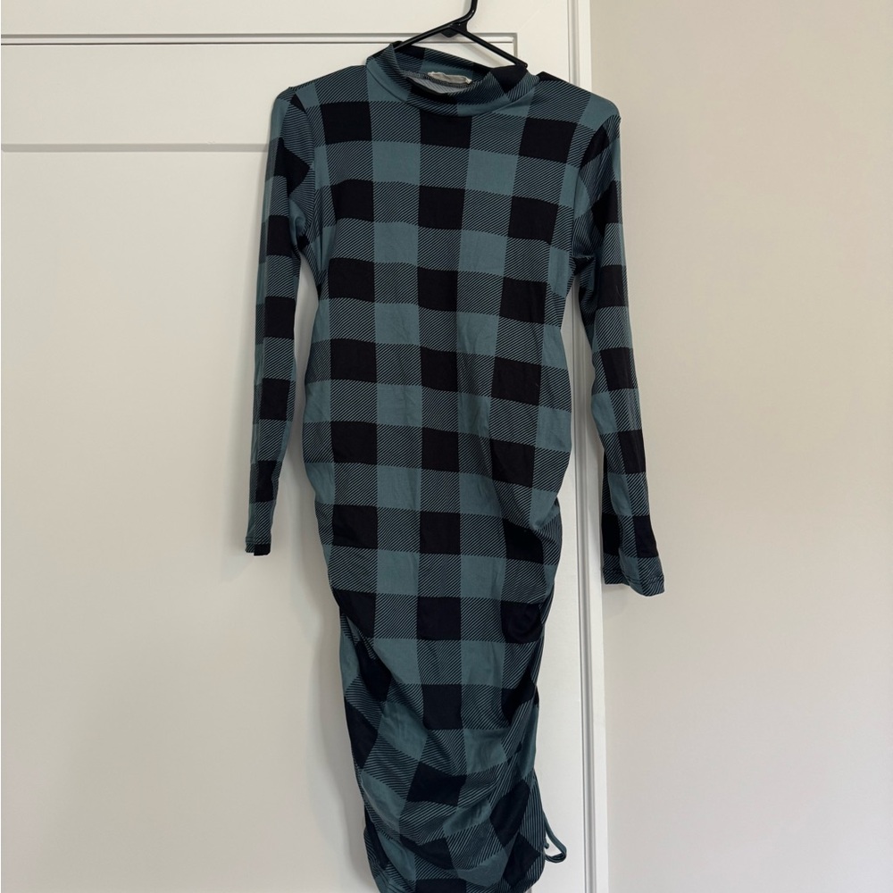 Plaid Long Sleeve Maternity Dress